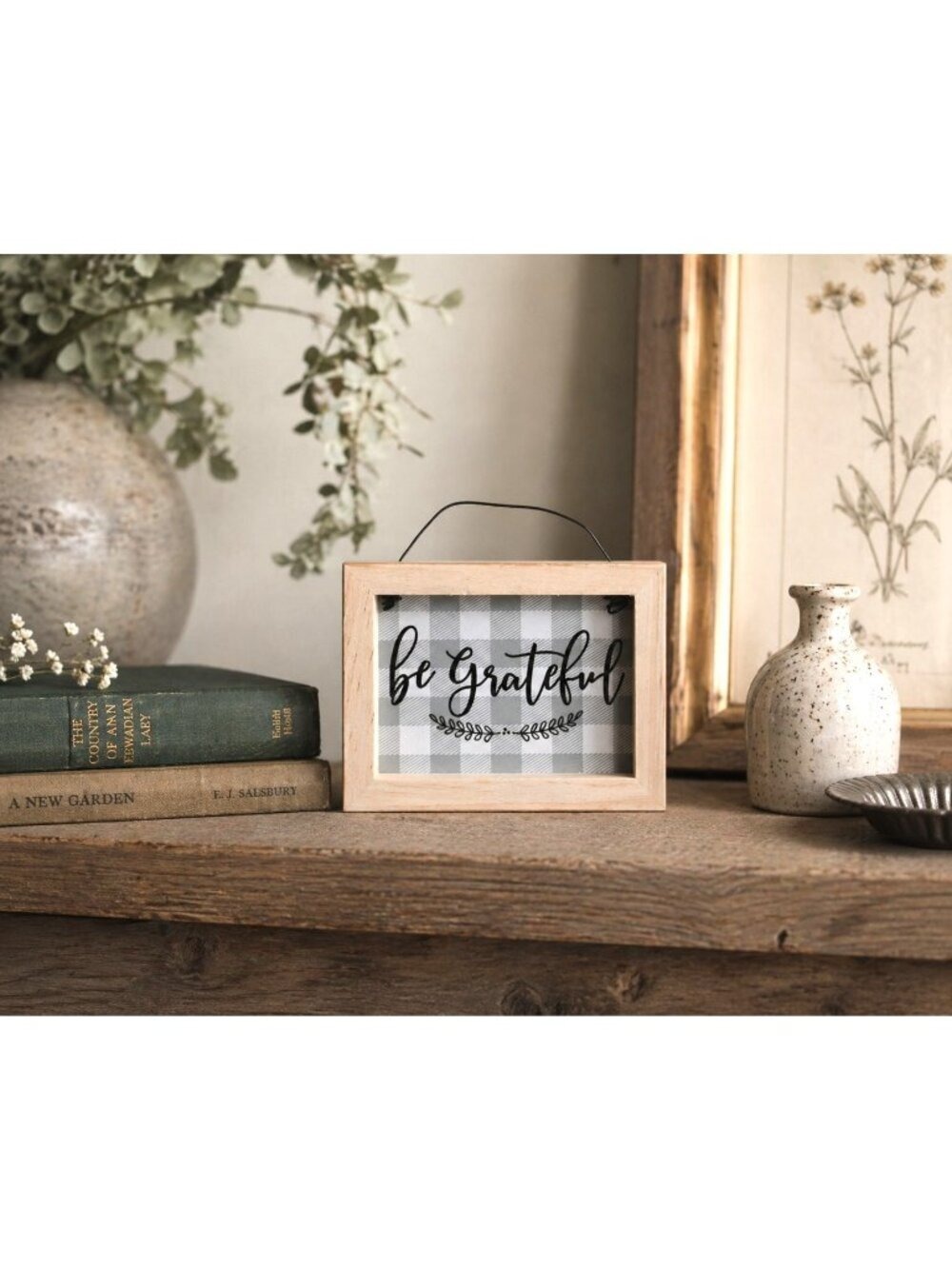 Be Grateful Mini Sign Wood Frame Buffalo Check Rustic Farmhouse Decor Accent
